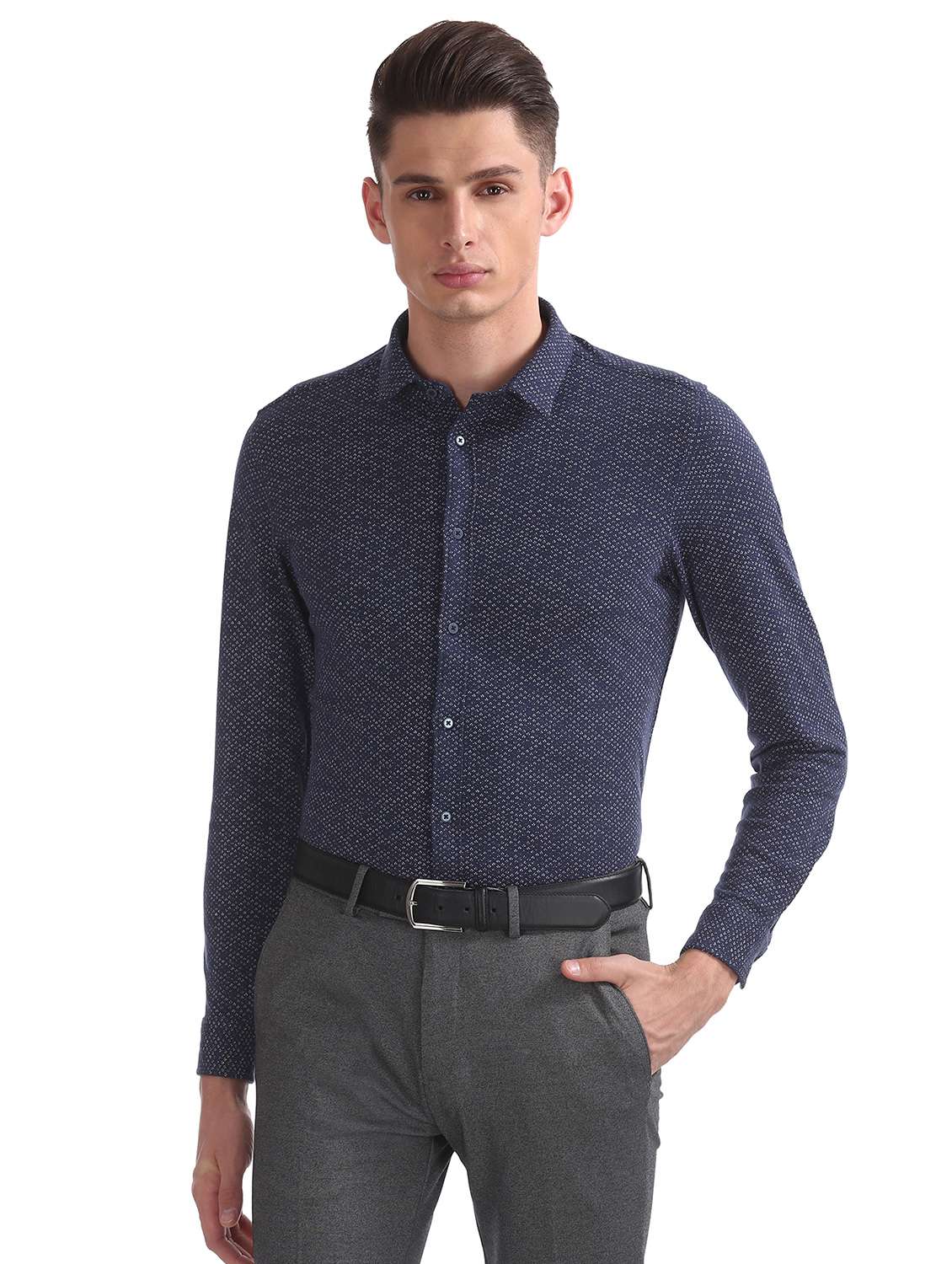 navy blue printed formal shirt - 17739327 - Zoom Image - 0