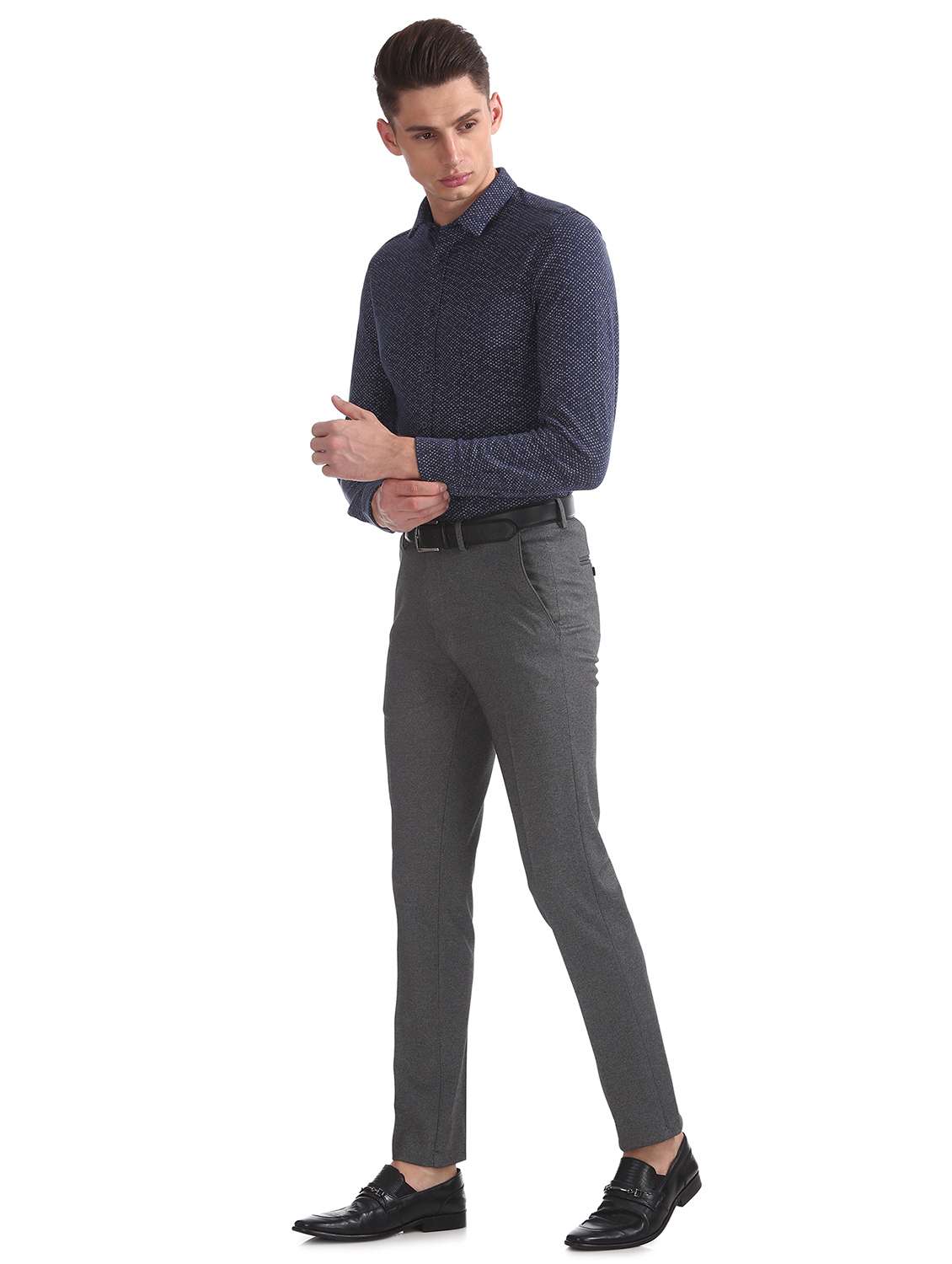navy blue printed formal shirt - 17739327 - Standard Image - 3