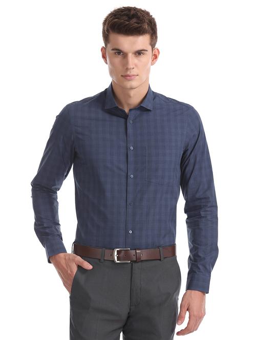 navy blue checkered formal shirt - 17739328 -  Standard Image - 0
