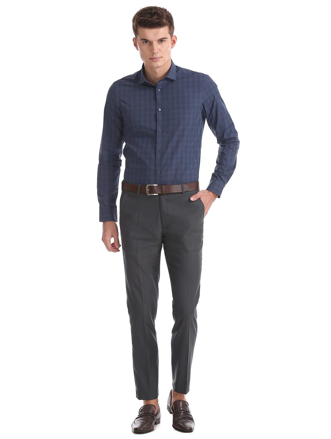navy blue checkered formal shirt - 17739328 - Standard Image - 3