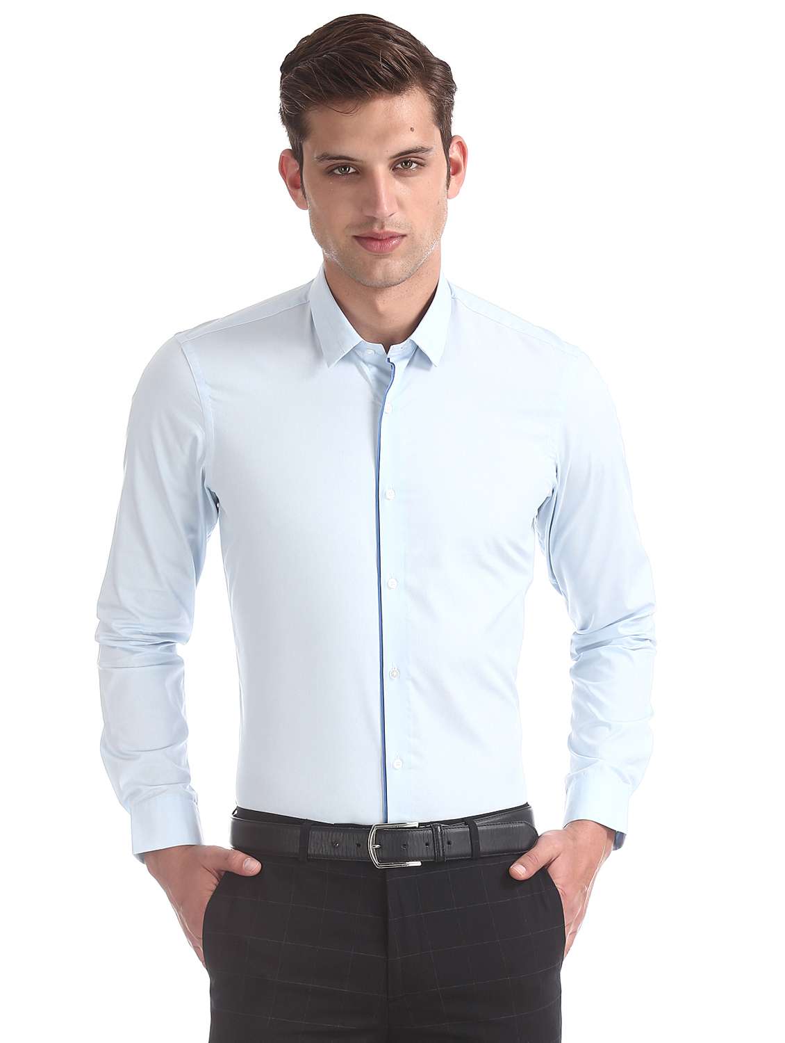 light blue solid formal shirt - 17739419 -  Zoom Image - 0