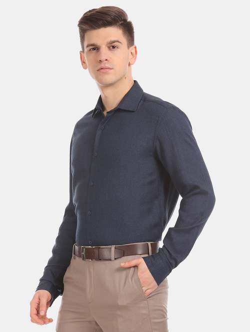 dark blue self design formal shirt - 17739424 - Standard Image - 0
