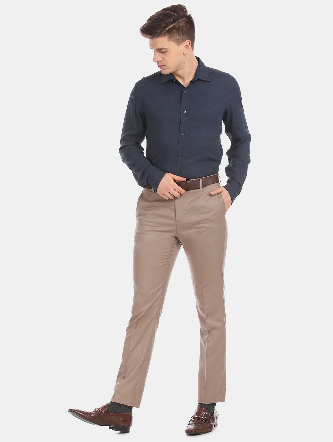 dark blue self design formal shirt - 17739424 - Standard Image - 3