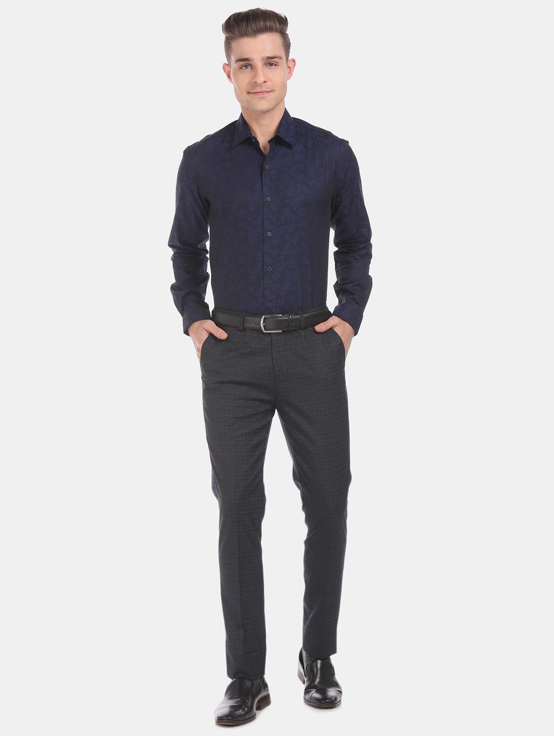 navy blue printed formal shirt - 17739434 -  Standard Image - 3