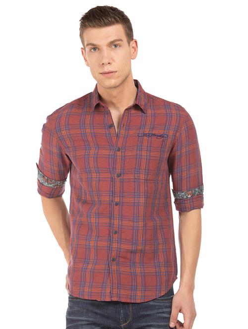 brown checkered casual shirt - 17739457 - Standard Image - 0