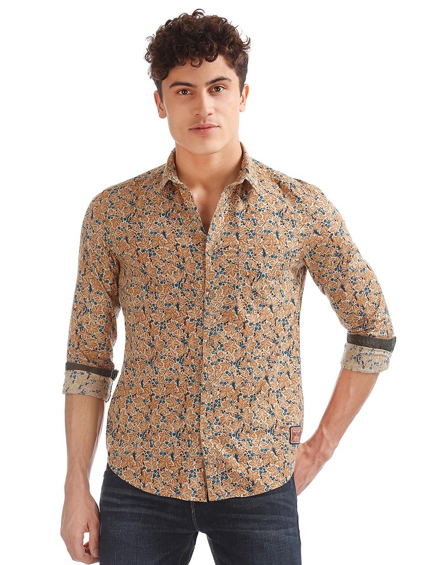 beige printed casual shirt - 17739459 -  Zoom Image - 0