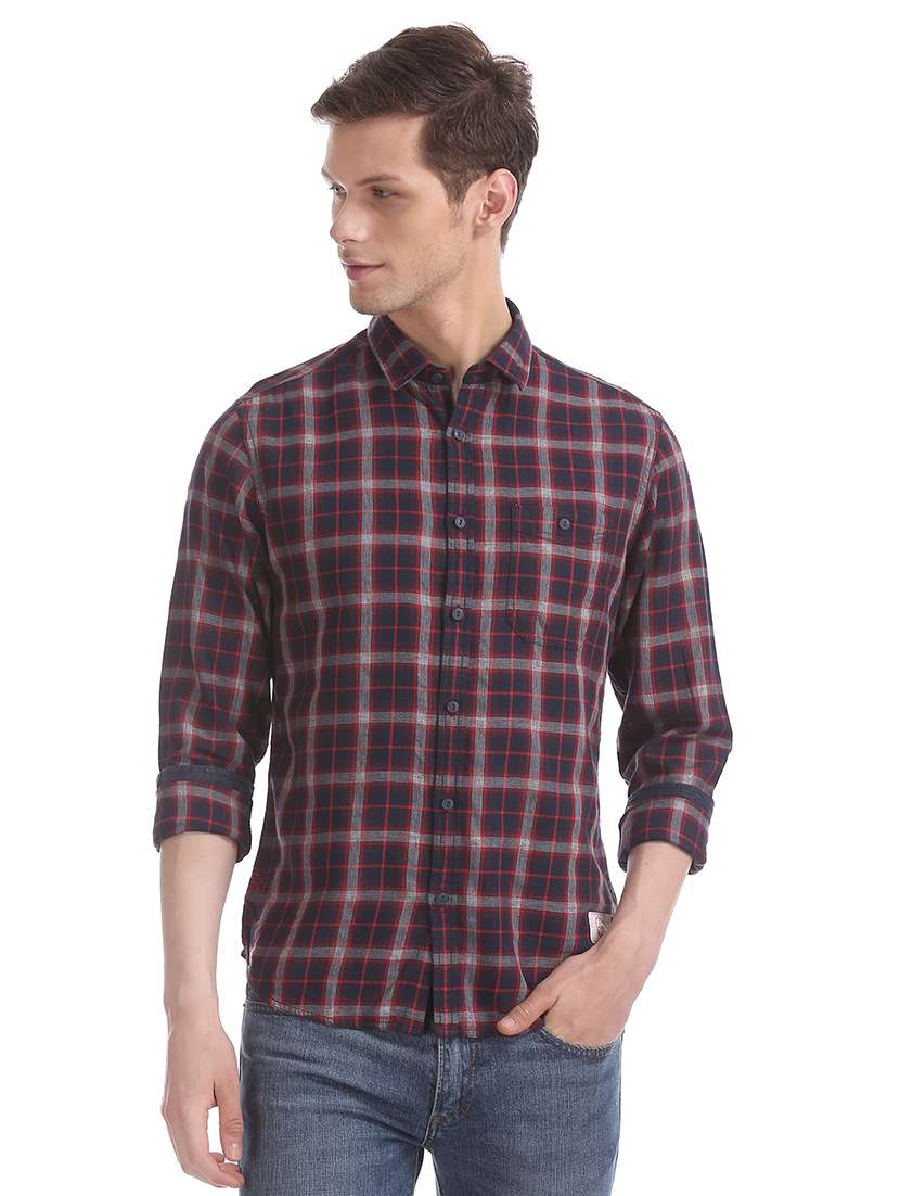 navy blue checkered casual shirt - 17739528 - Zoom Image - 0