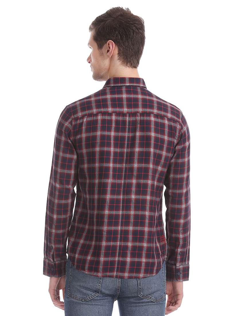 navy blue checkered casual shirt - 17739528 - Standard Image - 3