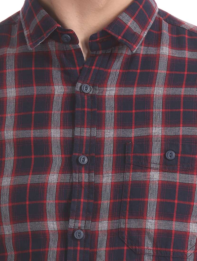 navy blue checkered casual shirt - 17739528 - Standard Image - 5