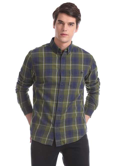olive green checkered casual shirt - 17739570 - Standard Image - 0