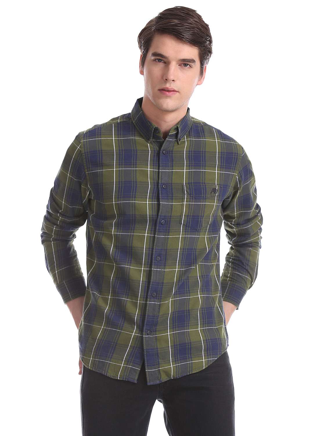 olive green checkered casual shirt - 17739570 - Zoom Image - 0