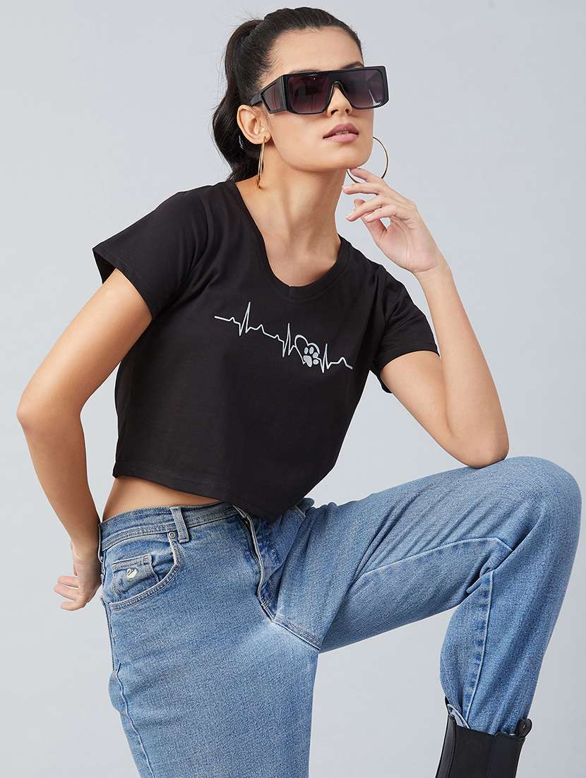 women's chest print v neck t-shirt - 17739980 -  Standard Image - 3