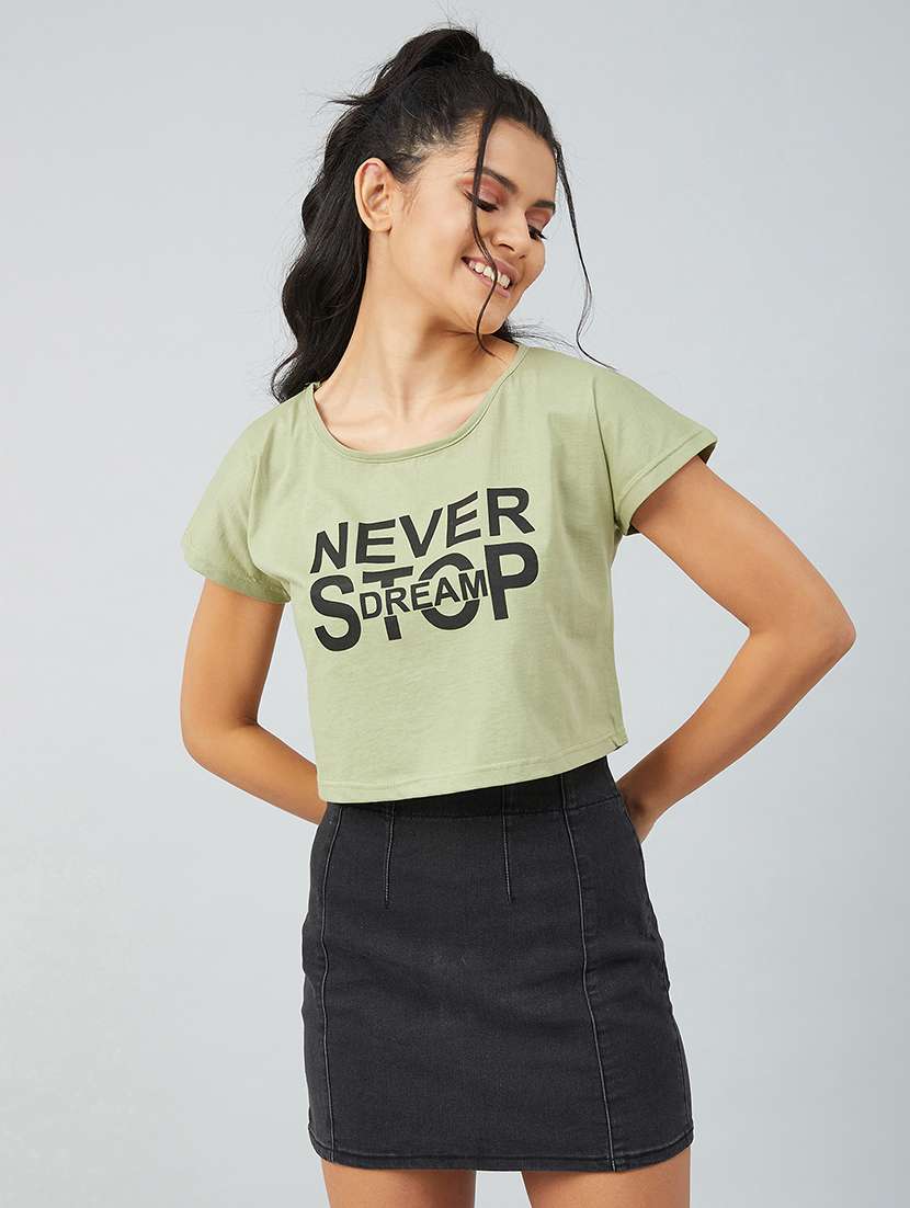 olive cotton crop tshirt - 17739994 - Zoom Image - 0