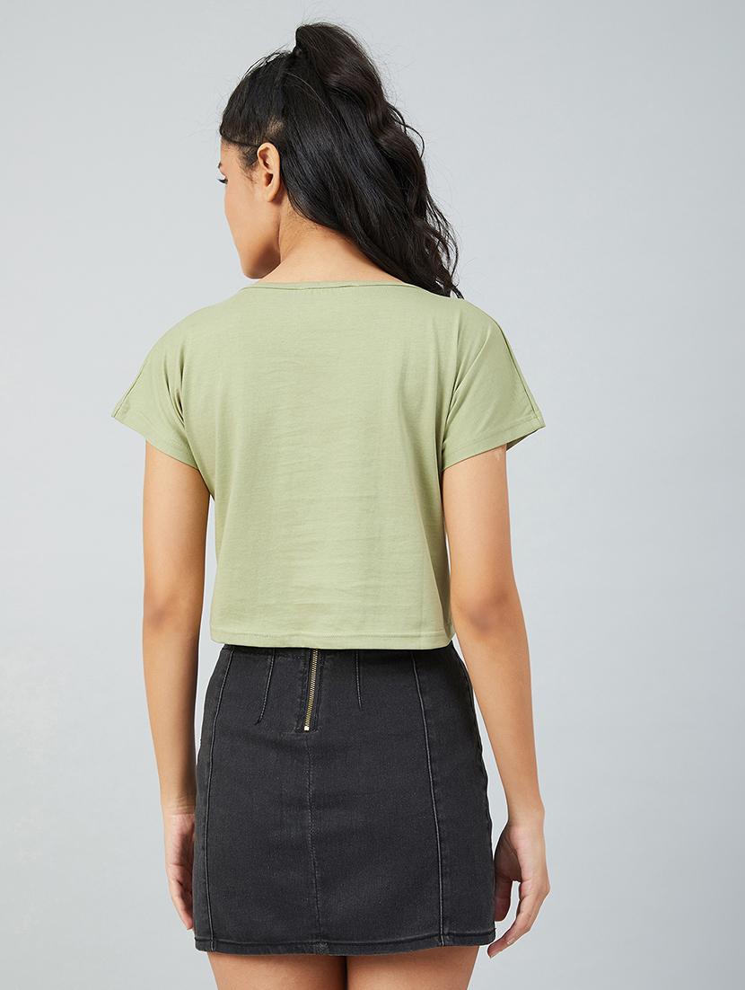 olive cotton crop tshirt - 17739994 - Standard Image - 3