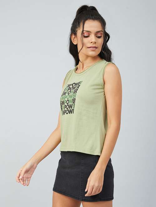 women's chest print round neck t-shirt - 17740001 - Standard Image - 0