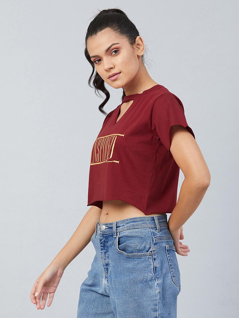 women's front print keyhole neck t-shirt - 17740004 - Zoom Image - 0