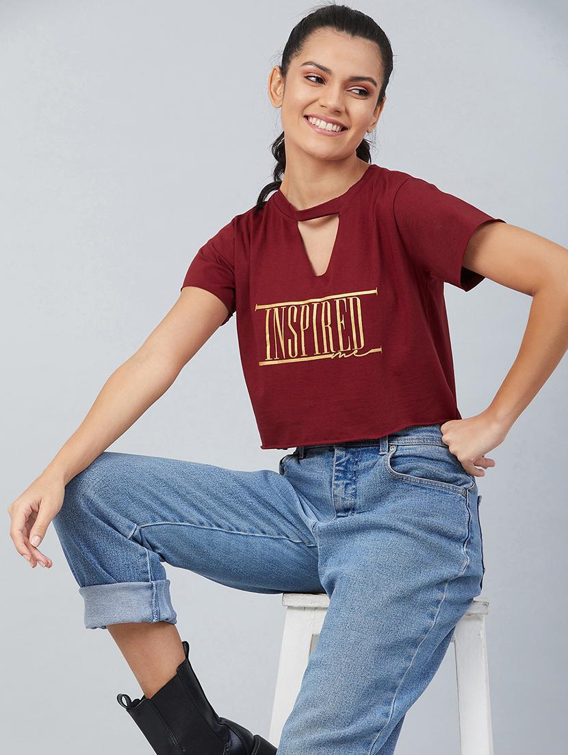 women's front print keyhole neck t-shirt - 17740004 - Standard Image - 3