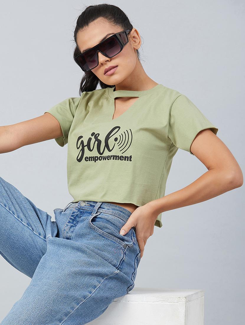 women's crop keyhole neck t-shirt - 17740005 - Standard Image - 3