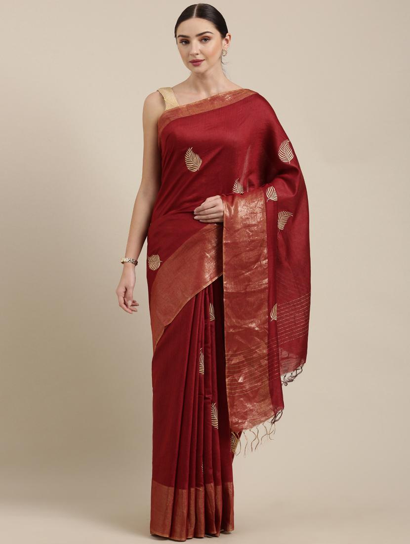 maroon silk blend bhagalpuri saree with blouse