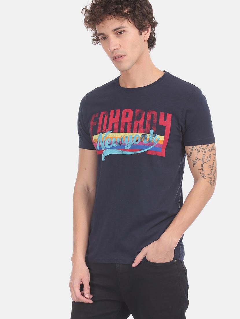 blue chest print t-shirt - 17740751 -  Zoom Image - 0