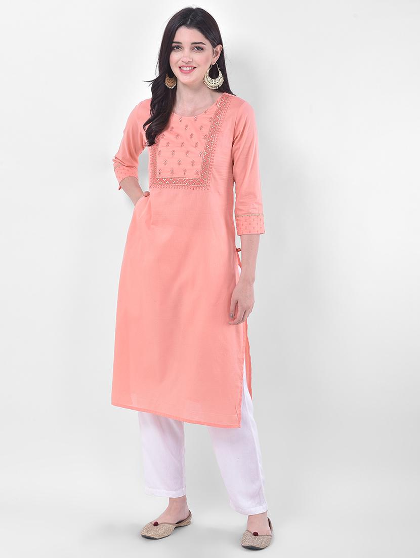 solid embroidered straight kurta - 17740945 - Zoom Image - 0