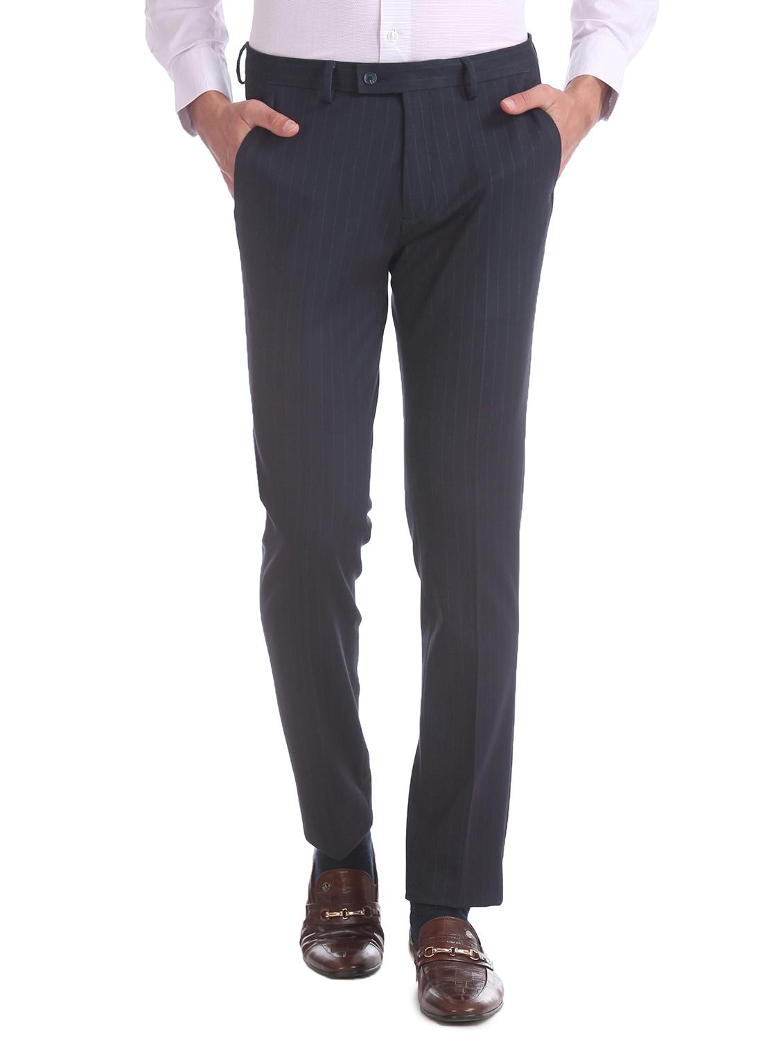navy blue striped flat front formal trouser - 17741776 -  Zoom Image - 0