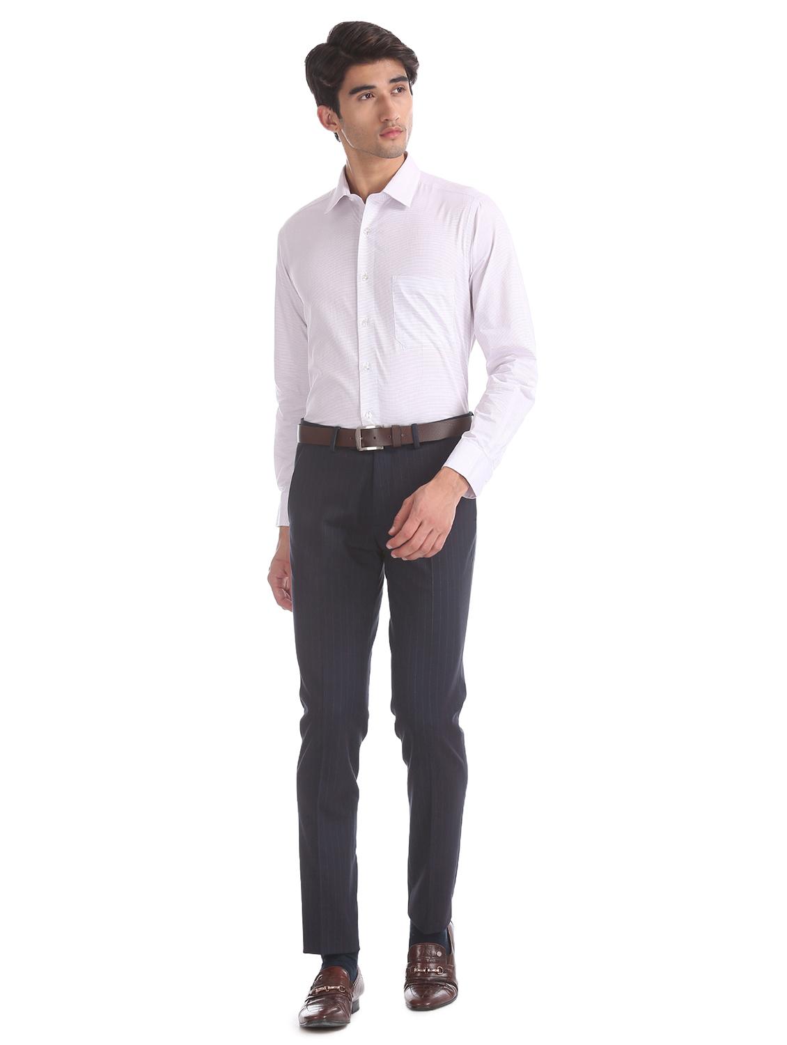 navy blue striped flat front formal trouser - 17741776 - Standard Image - 3