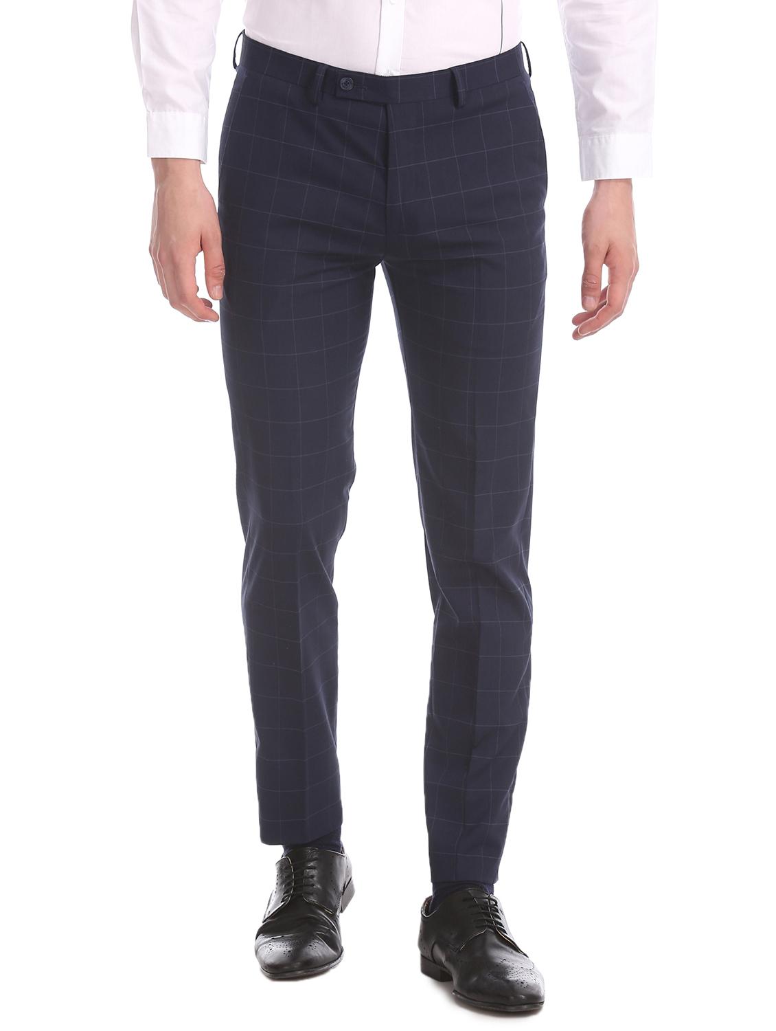 navy blue checkered flat front formal trouser - 17741807 - Zoom Image - 0