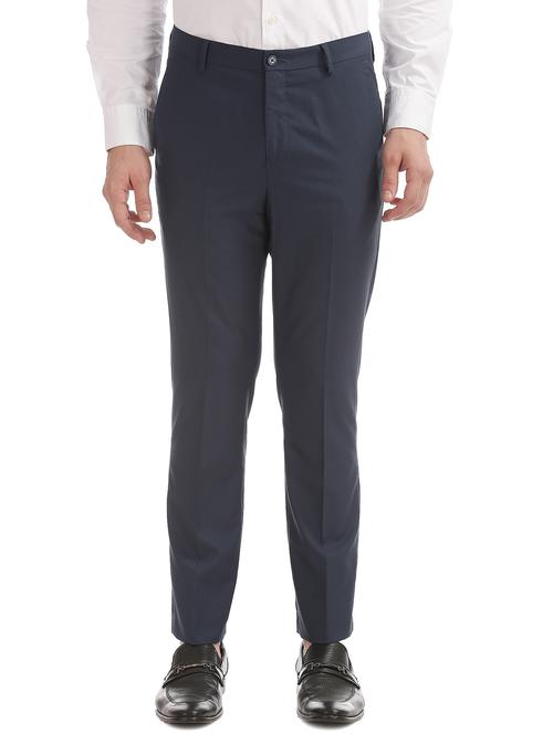 navy blue solid flat front formal trouser - 17741810 - Standard Image - 0