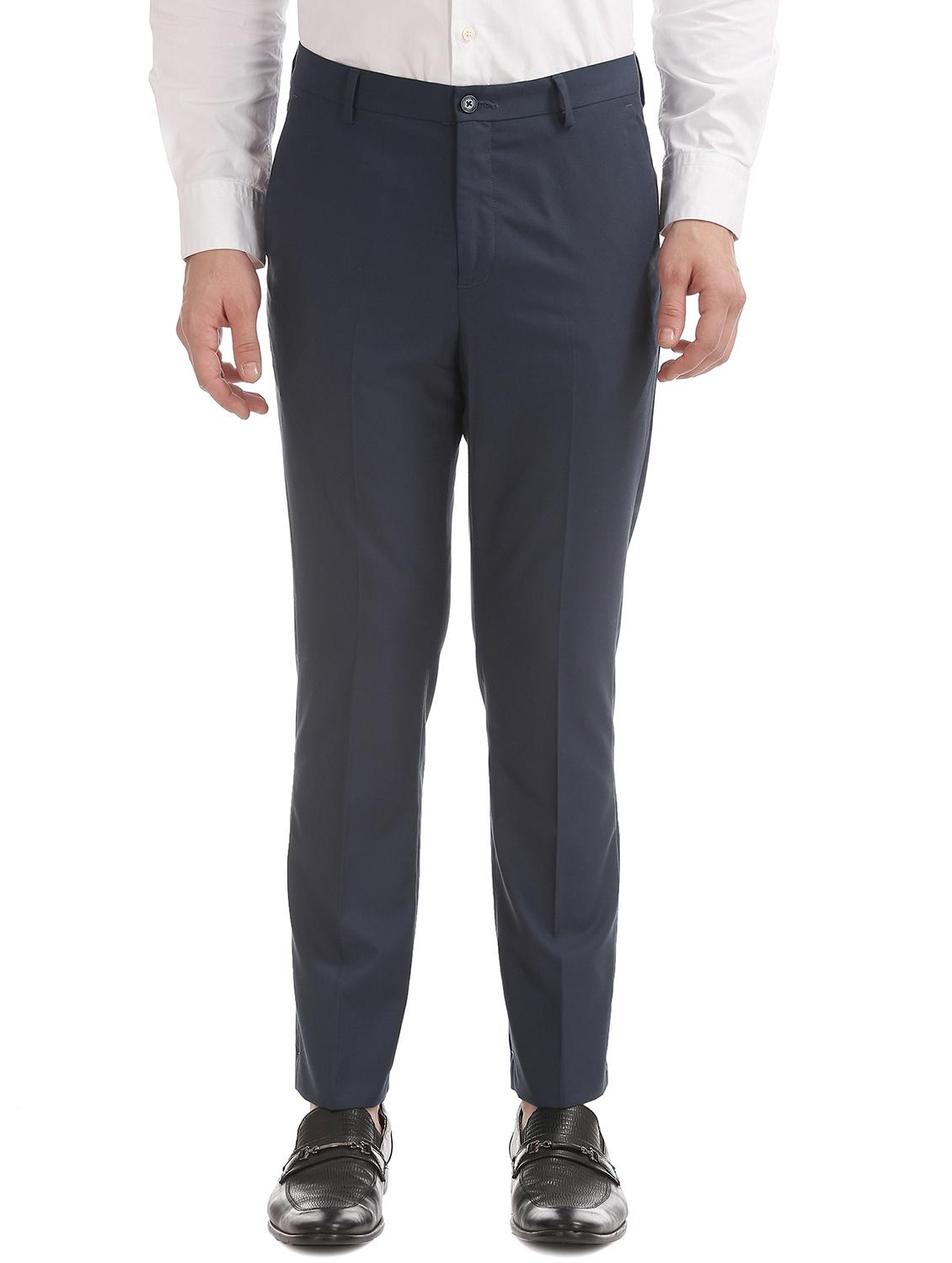 navy blue solid flat front formal trouser - 17741810 - Zoom Image - 0