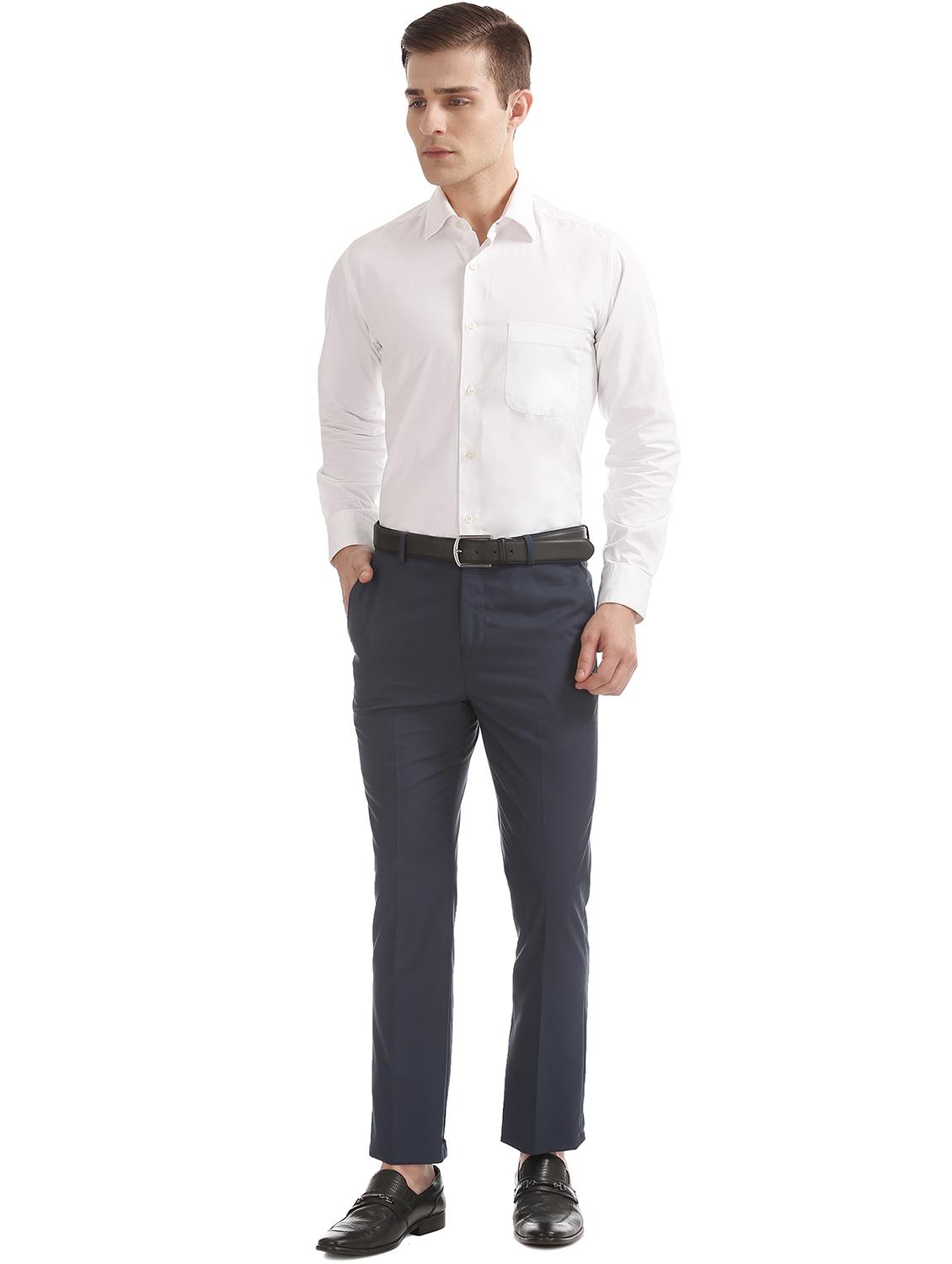 navy blue solid flat front formal trouser - 17741810 - Standard Image - 3