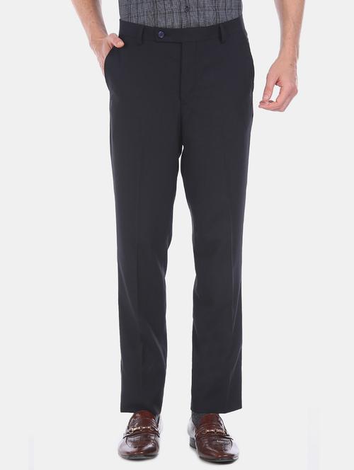 navy blue solid flat front formal trouser - 17741900 - Standard Image - 0