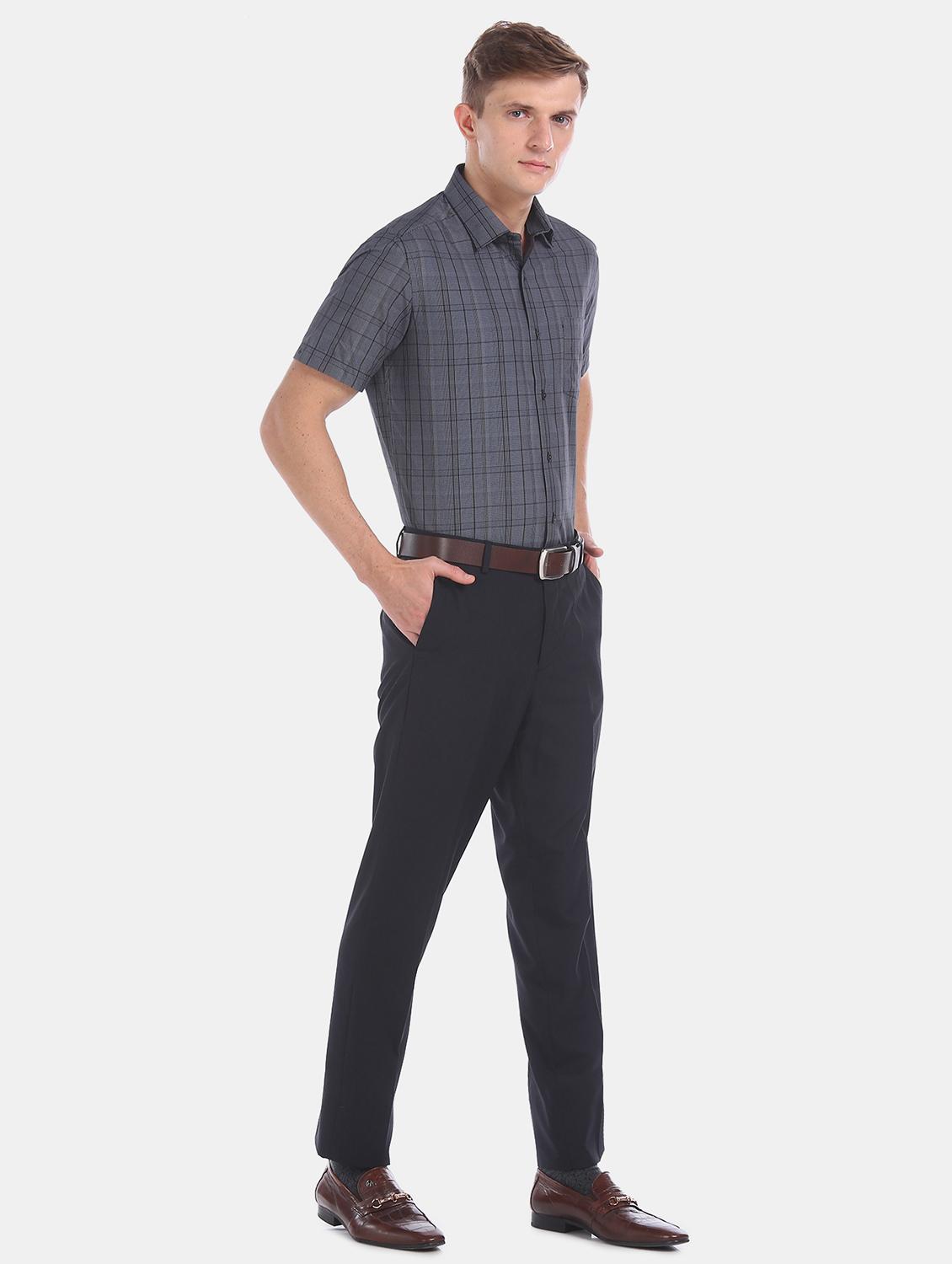 navy blue solid flat front formal trouser - 17741900 - Standard Image - 3