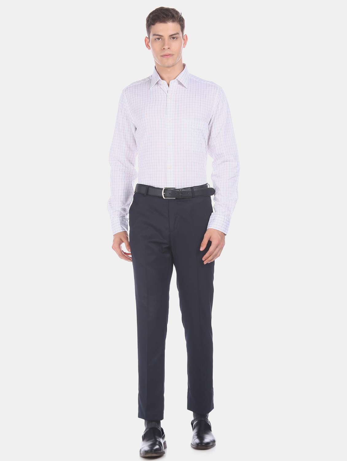 navy blue solid flat front formal trouser - 17741903 - Standard Image - 3