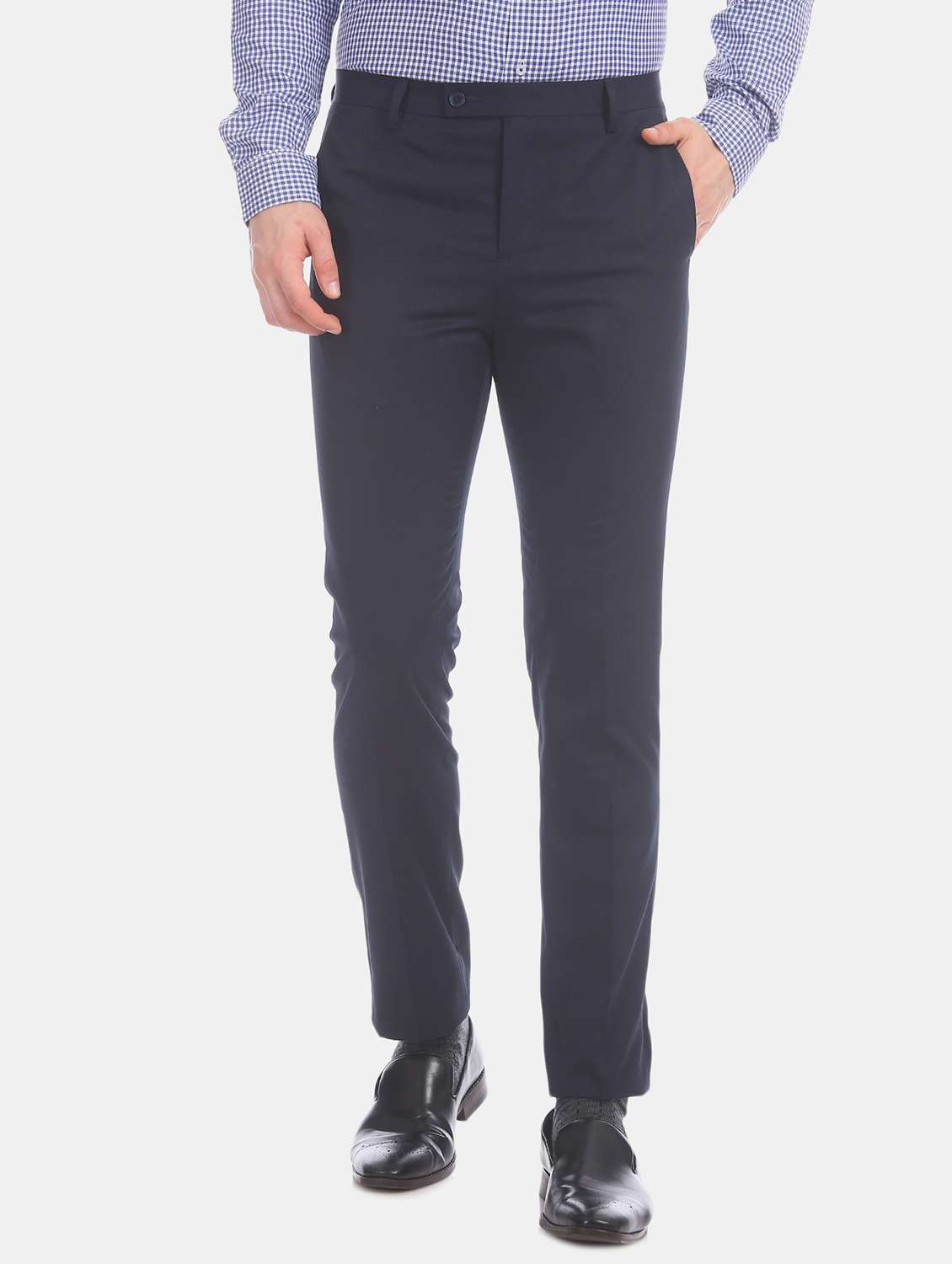 navy blue solid flat front formal trouser - 17741905 -  Zoom Image - 0