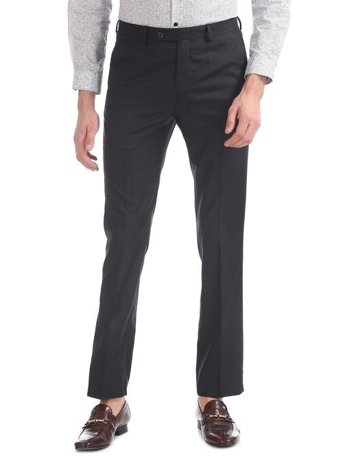 black solid flat front formal trouser - 17741975 -  Standard Image - 0