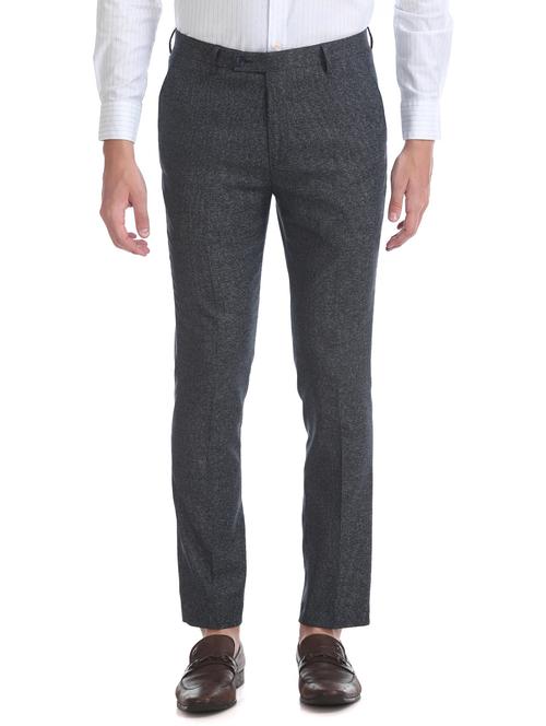 blue textured flat front formal trouser - 17742020 - Standard Image - 0