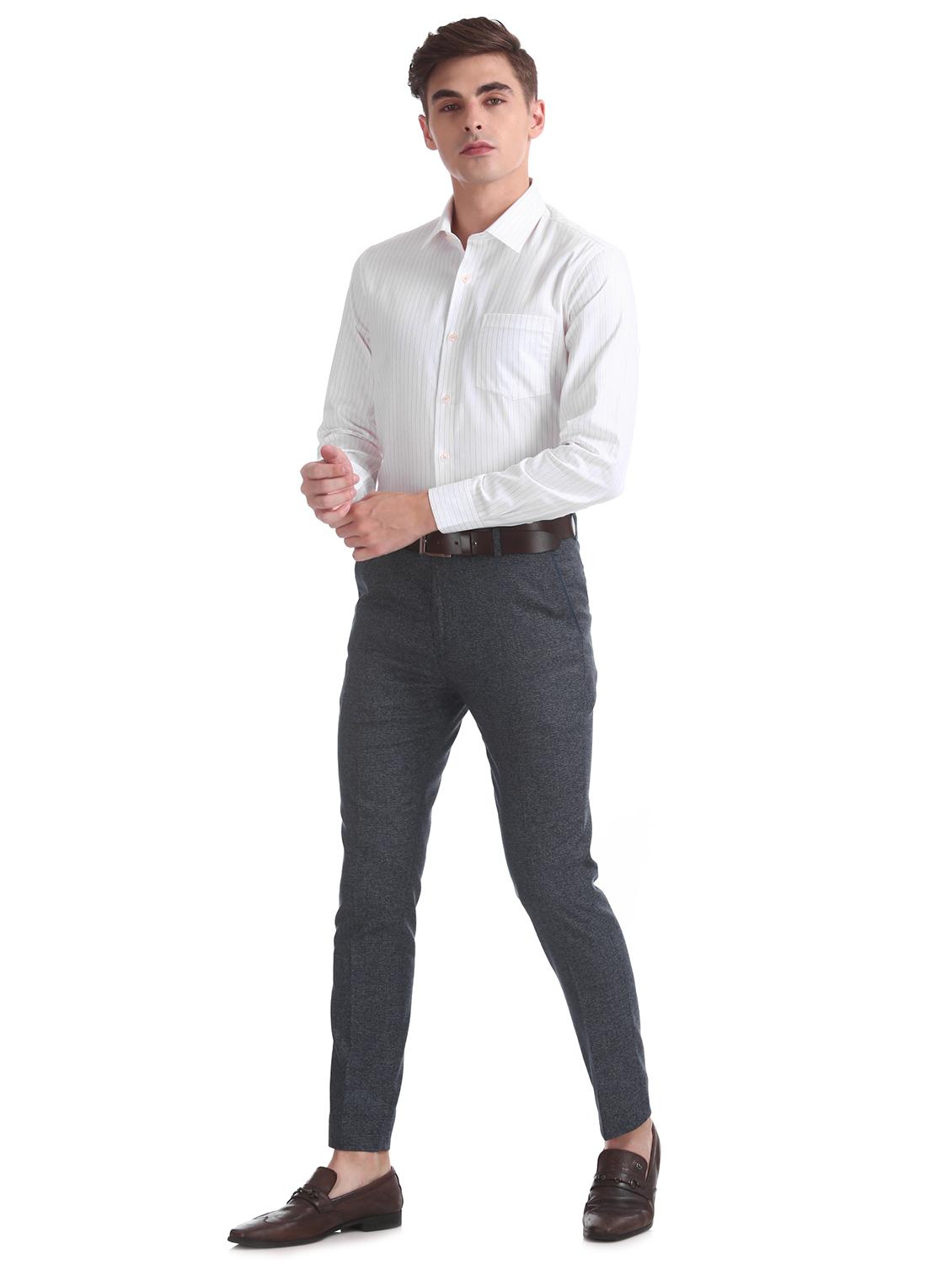blue textured flat front formal trouser - 17742020 - Standard Image - 3