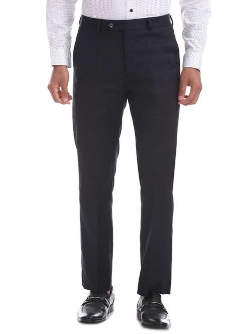 navy blue solid flat front formal trouser - 17742150 - Standard Image - 0