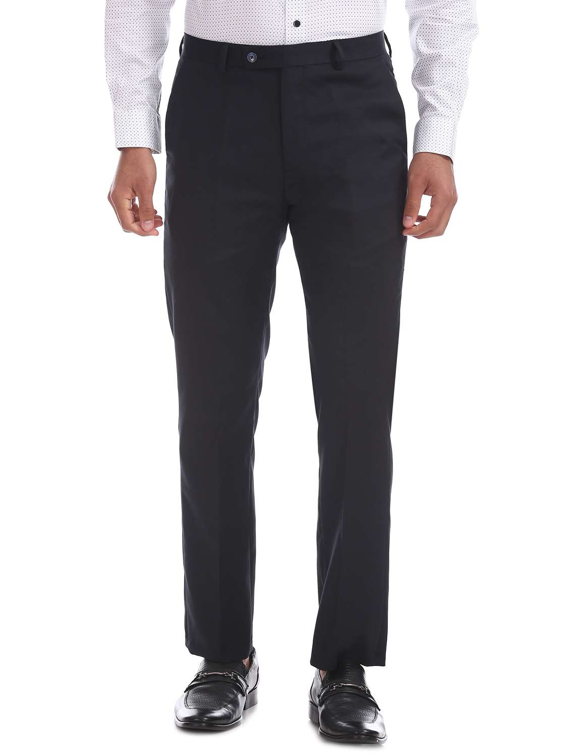 navy blue solid flat front formal trouser - 17742150 - Zoom Image - 0