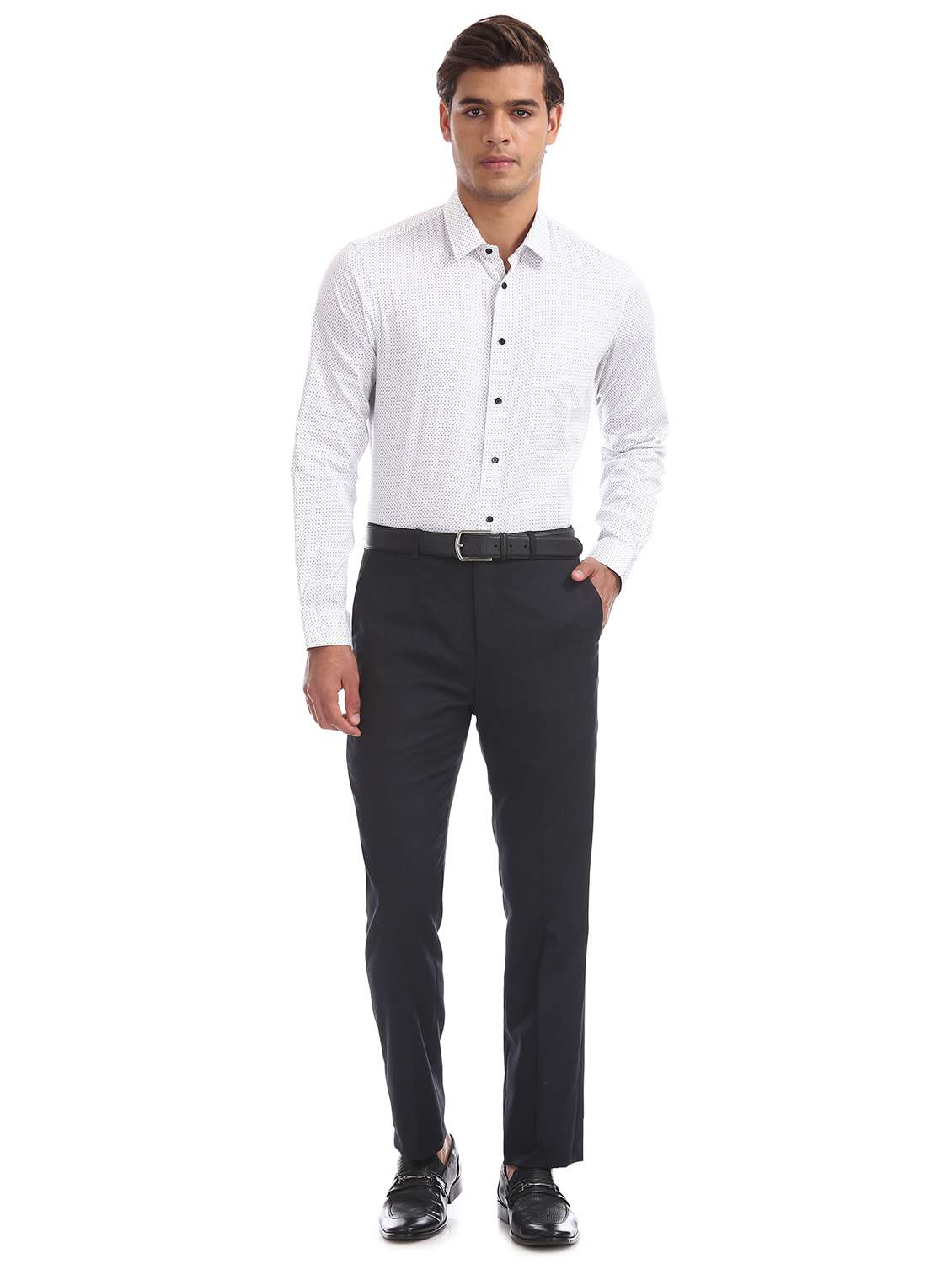 navy blue solid flat front formal trouser - 17742150 - Standard Image - 3
