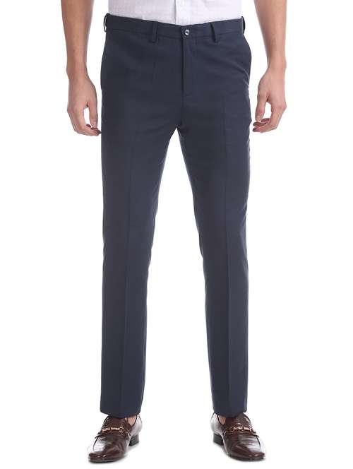 navy blue solid flat front formal trouser - 17742151 - Standard Image - 0
