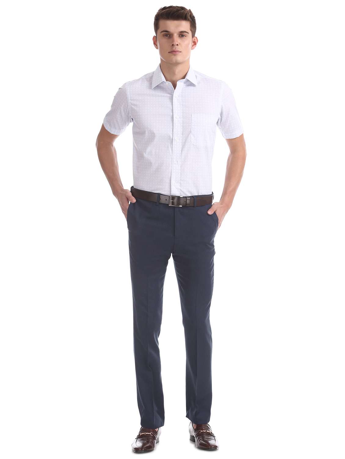 navy blue solid flat front formal trouser - 17742151 - Standard Image - 3