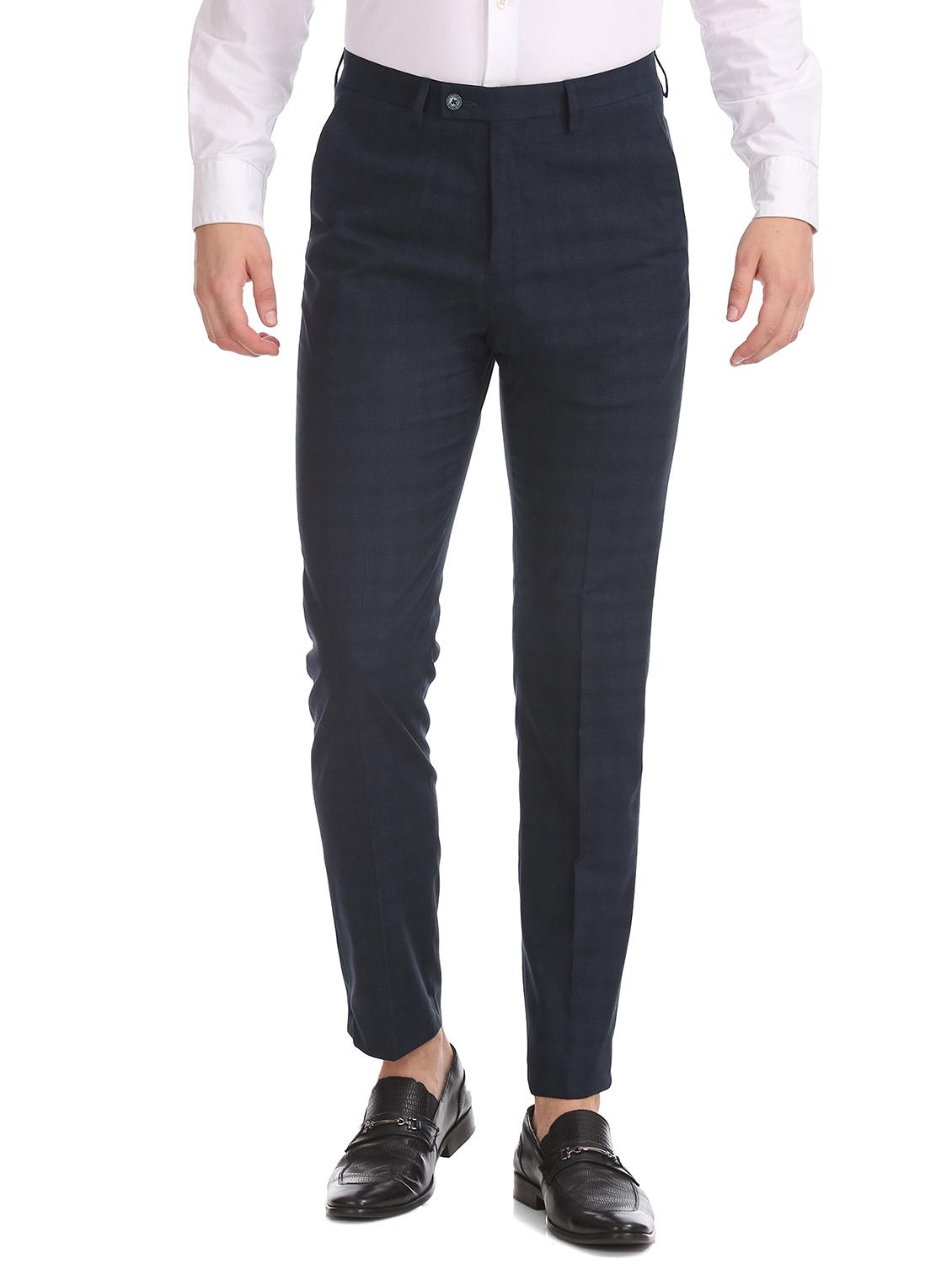 navy blue textured flat front formal trouser - 17742190 - Zoom Image - 0
