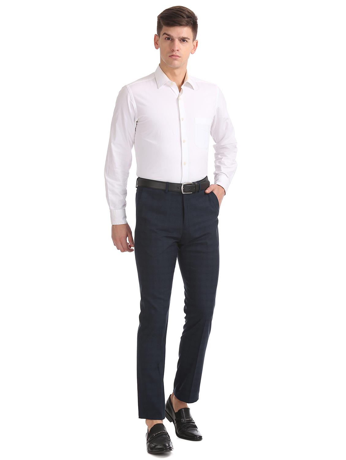 navy blue textured flat front formal trouser - 17742190 - Standard Image - 3