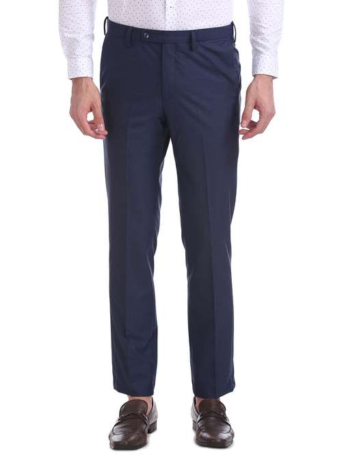 navy blue striped flat front formal trouser - 17742203 -  Standard Image - 0