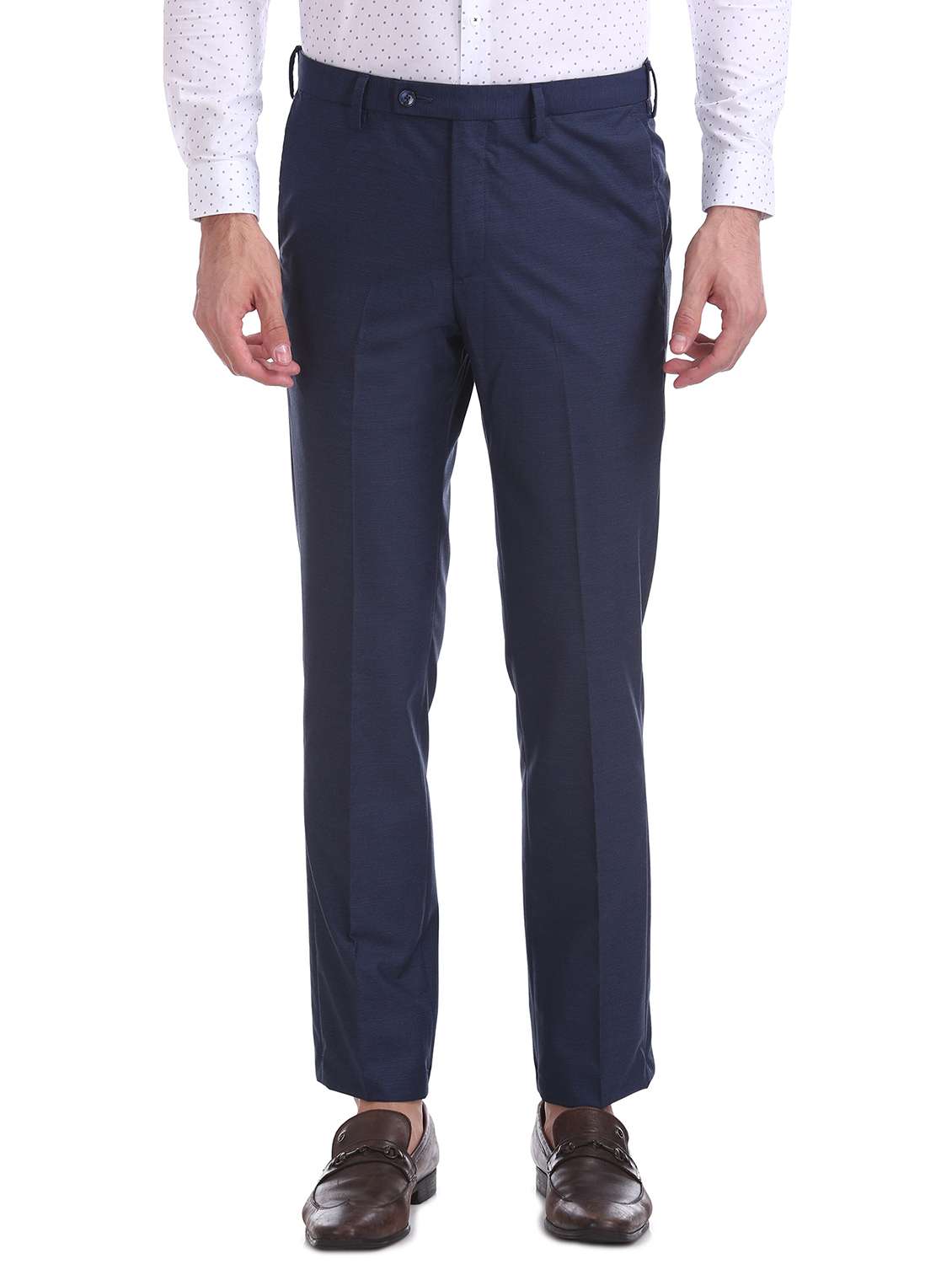navy blue striped flat front formal trouser - 17742203 -  Zoom Image - 0