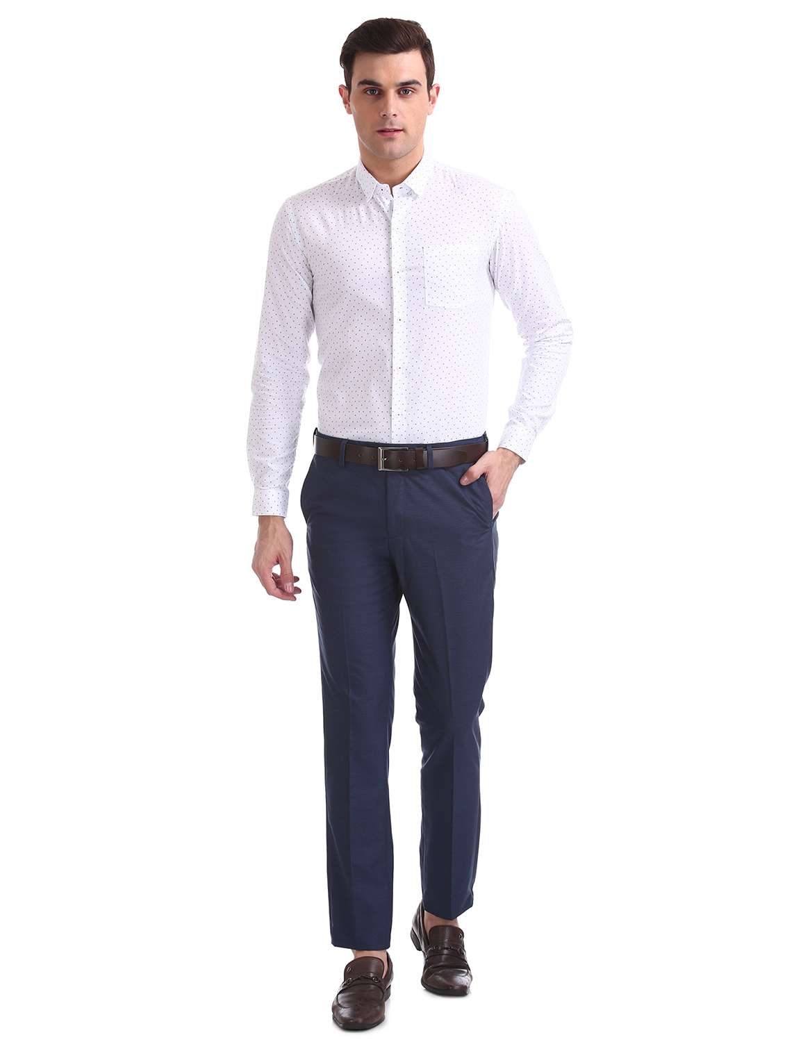 navy blue striped flat front formal trouser - 17742203 - Standard Image - 3