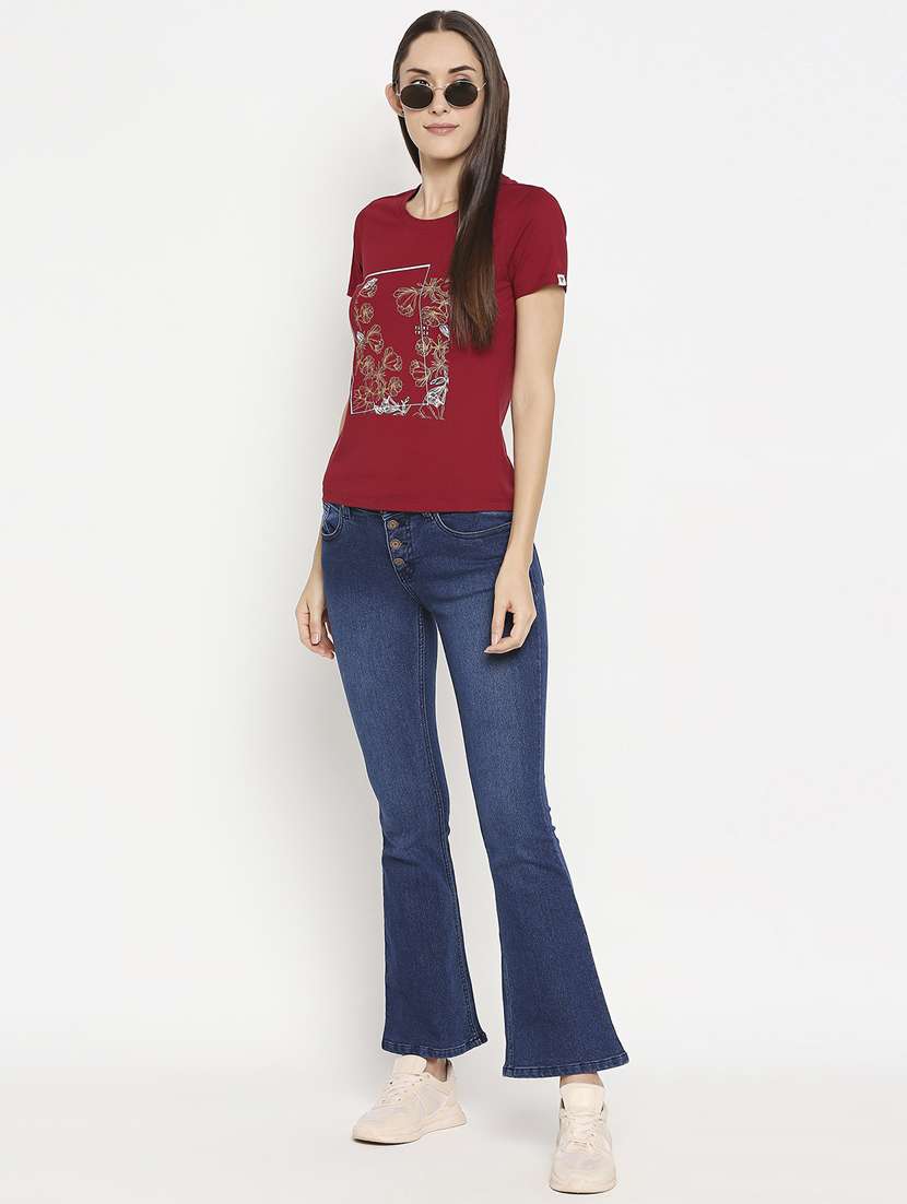maroon floral chest print t-shirt - 17743198 - Standard Image - 3