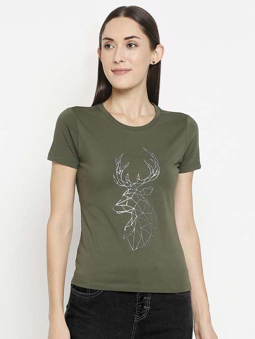 olive green front print t-shirt - 17743199 -  Standard Image - 0